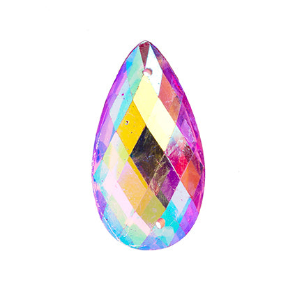 Resin Sew-On Metalico Stone Drop 16x30mm  Aurora Borealis