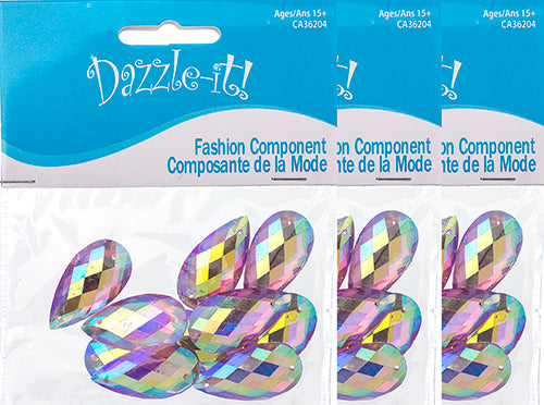 Resin Sew-On Metalico Stone Drop 16x30mm  Aurora Borealis