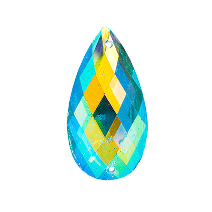 Resin Sew-On Metalico Stone Drop 16x30mm  Aurora Borealis