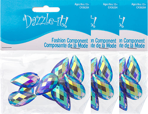 Resin Sew-On Metalico Stone Drop 16x30mm  Aurora Borealis