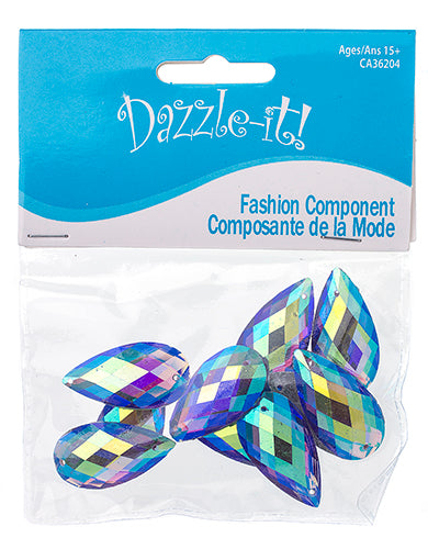 Resin Sew-On Metalico Stone Drop 16x30mm  Aurora Borealis