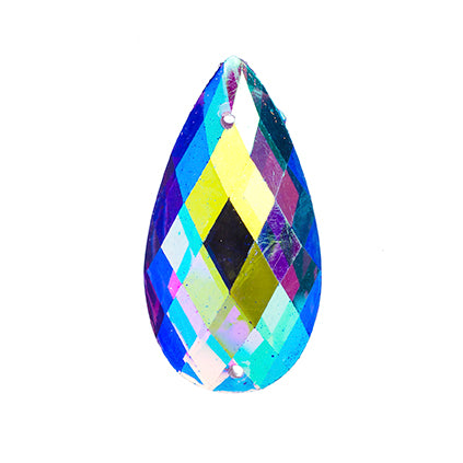 Resin Sew-On Metalico Stone Drop 16x30mm  Aurora Borealis