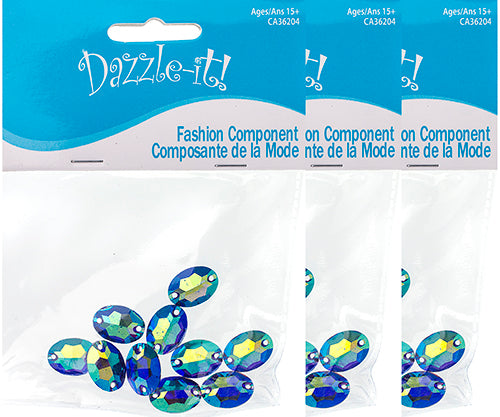 Resin Sew-On Metalico Stone Oval 11x16mm  Aurora Borealis