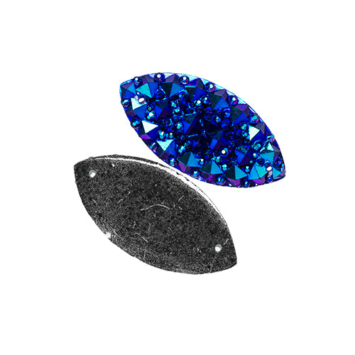 Resin Sew-On Gummyspike Navette 7x15mm  Aurora Borealis
