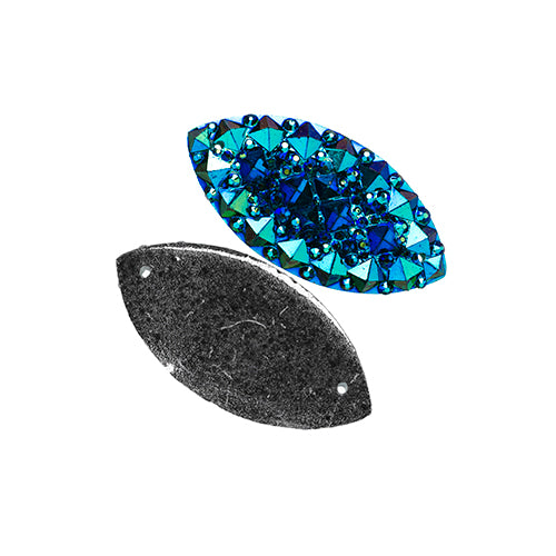 Resin Sew-On Gummyspike Navette 7x15mm  Aurora Borealis