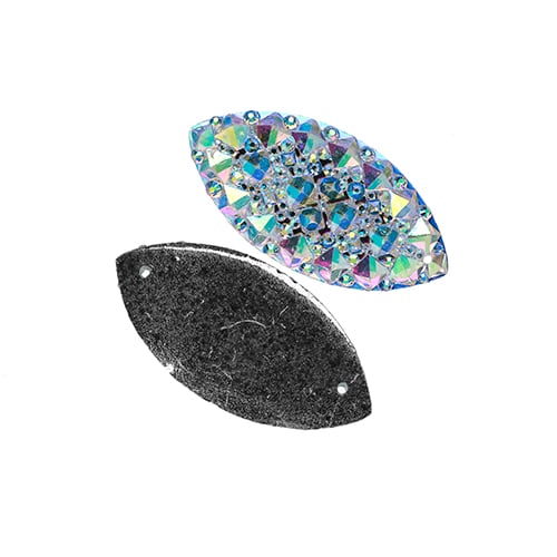 Resin Sew-On Gummyspike Navette 9x20mm Aurora Borealis