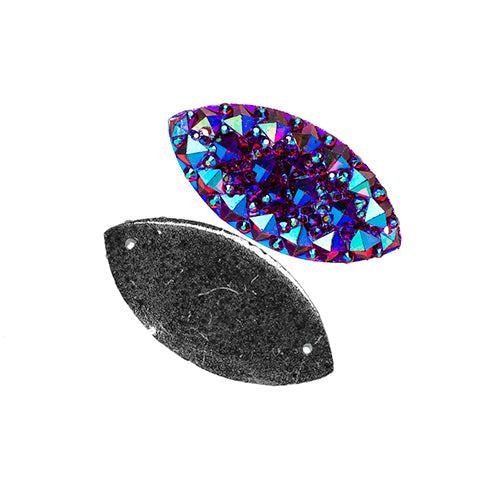 Resin Sew-On Gummyspike Navette 9x20mm Aurora Borealis