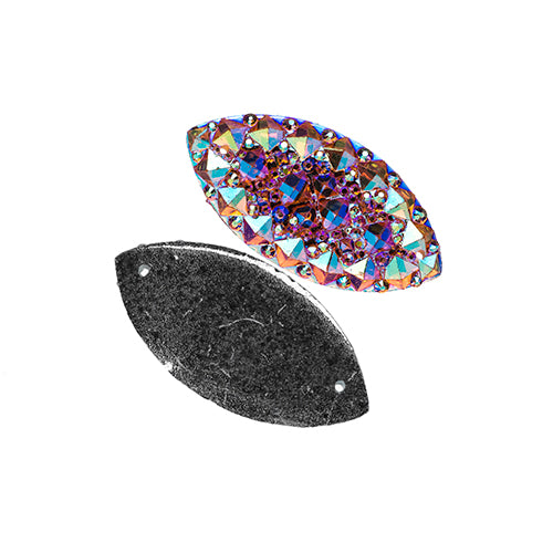 Resin Sew-On Gummyspike Navette 9x20mm Aurora Borealis