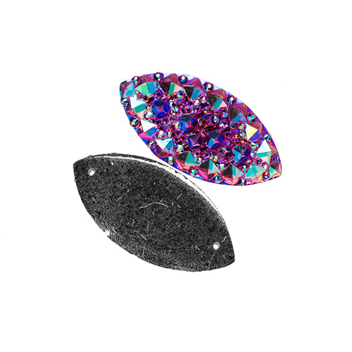 Resin Sew-On Gummyspike Navette 15x30mm Aurora Borealis