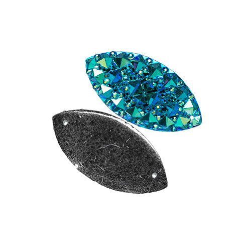 Resin Sew-On Gummyspike Navette 15x30mm Aurora Borealis