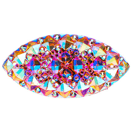 Resin Sew-On Gummyspike Navette 20x40mm  Aurora Borealis