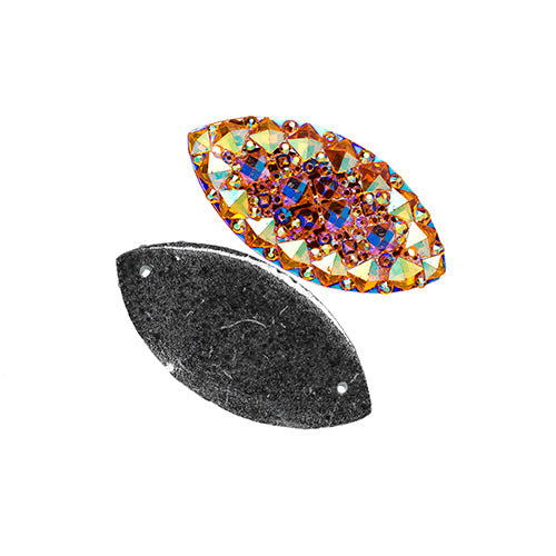 Resin Sew-On Gummyspike Navette 20x40mm  Aurora Borealis