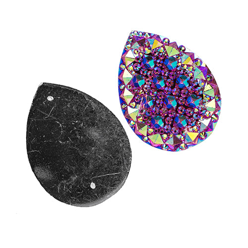 Resin Sew-On Gummyspike Drop 20x30mm Aurora Borealis