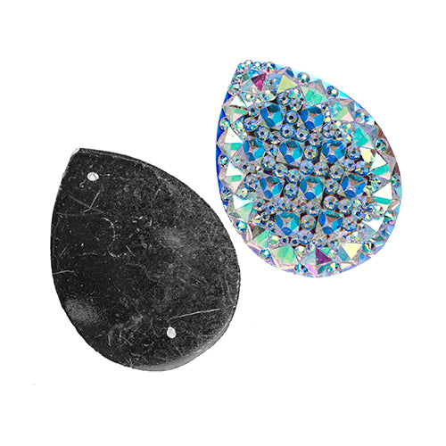 Resin Sew-On Gummyspike Drop 30x40mm Aurora Borealis