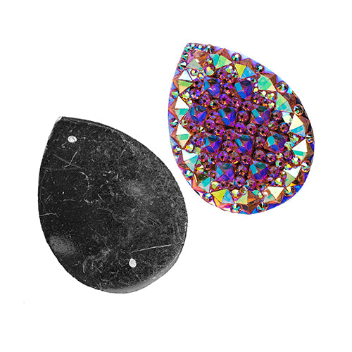 Resin Sew-On Gummyspike Drop 30x40mm Aurora Borealis