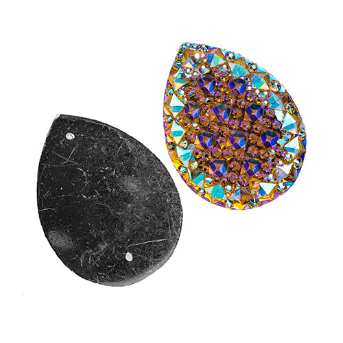 Resin Sew-On Gummyspike Drop 30x40mm Aurora Borealis