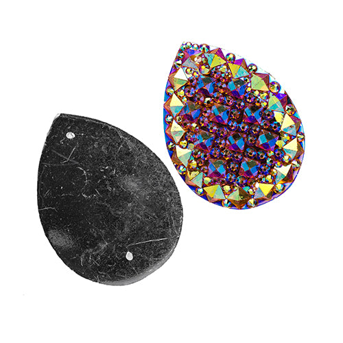 Resin Sew-On Gummyspike Drop 30x40mm Aurora Borealis