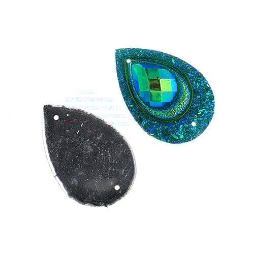 Resin Sew-On Peacock Stones 10pcs 20x30mm Drop 