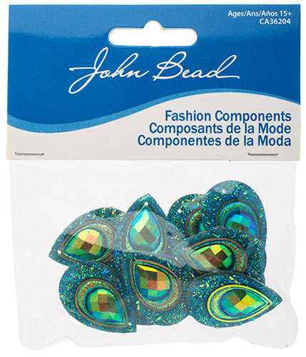 Resin Sew-On Peacock Stones 10pcs 20x30mm Drop 