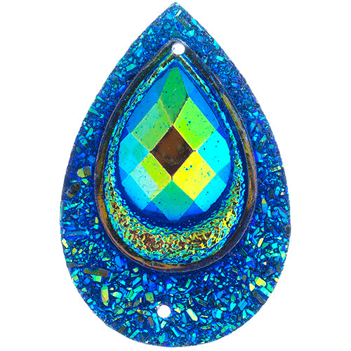 Resin Sew-On Peacock Stones 10pcs 20x30mm Drop