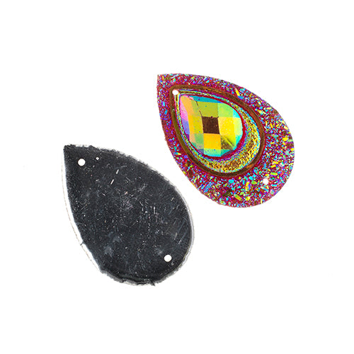 Resin Sew-On Peacock Stones 10pcs 20x30mm Drop 