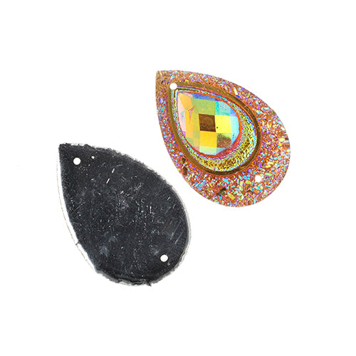 Resin Sew-On Peacock Stones 10pcs 20x30mm Drop 