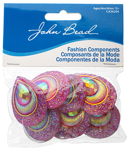 Resin Sew-On Peacock Stones 10pcs 30x40mm Drop 