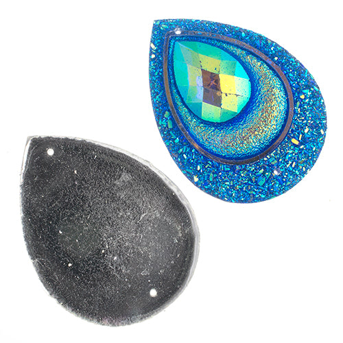 Resin Sew-On Peacock Stones 10pcs 30x40mm Drop 