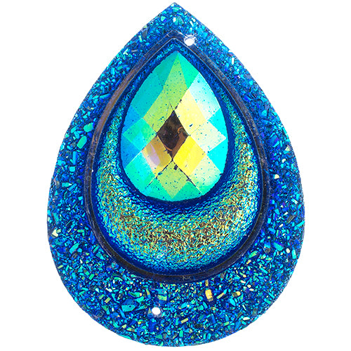 Resin Sew-On Peacock Stones 10pcs 30x40mm Drop