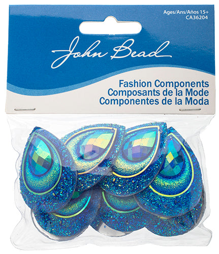 Resin Sew-On Peacock Stones 10pcs 30x40mm Drop 