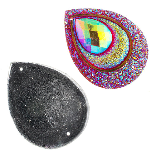 Resin Sew-On Peacock Stones 10pcs 30x40mm Drop 