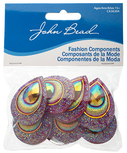 Resin Sew-On Peacock Stones 10pcs 30x40mm Drop 