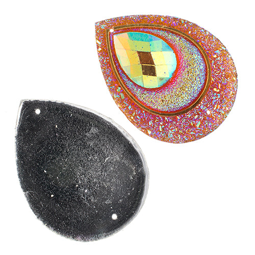 Resin Sew-On Peacock Stones 10pcs 30x40mm Drop 