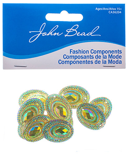 Resin Sew-On Peacock 10pcs 18x25mm Oval 