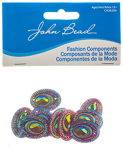 Resin Sew-On Peacock 10pcs 18x25mm Oval 