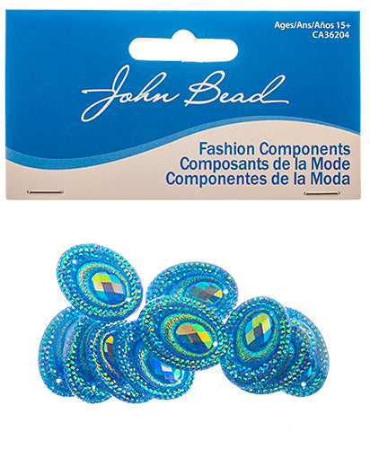 Resin Sew-On Peacock 10pcs 18x25mm Oval 