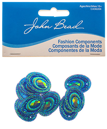 Resin Sew-On Peacock 10pcs 18x25mm Oval 