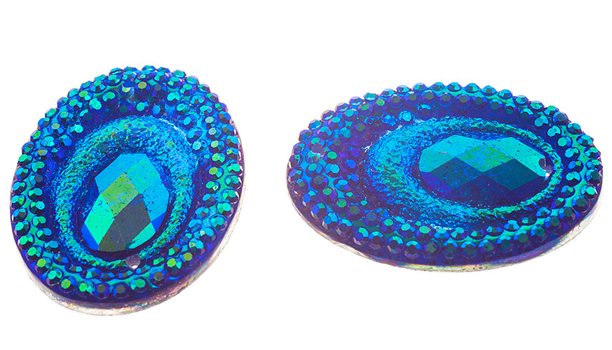 Resin Sew-On Peacock 10pcs 18x25mm Oval 