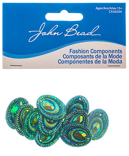 Resin Sew-On Peacock 10pcs 18x25mm Oval 