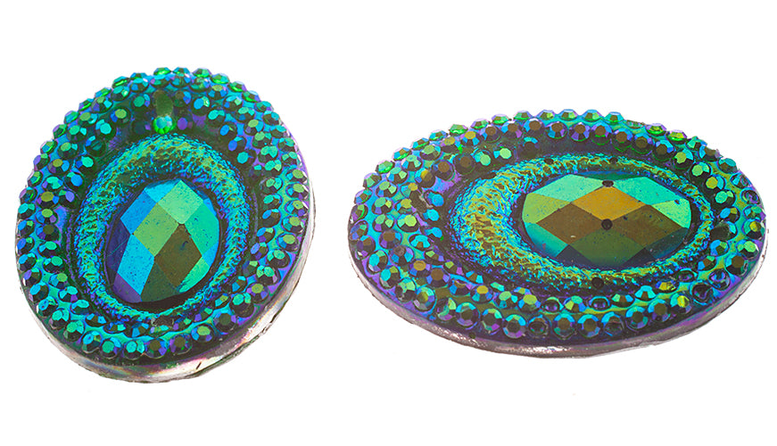 Resin Sew-On Peacock 10pcs 18x25mm Oval 