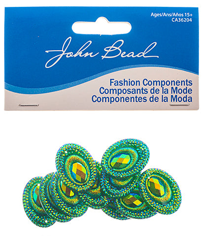 Resin Sew-On Peacock 10pcs 18x25mm Oval 