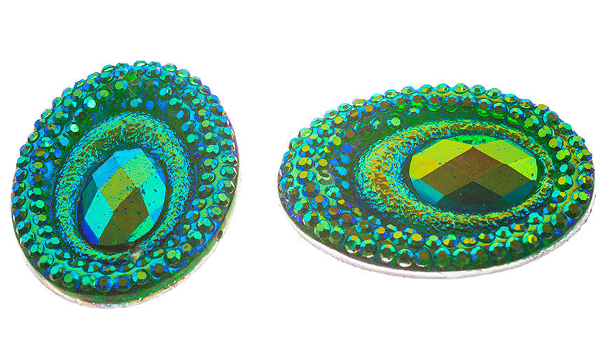 Resin Sew-On Peacock 10pcs 18x25mm Oval 