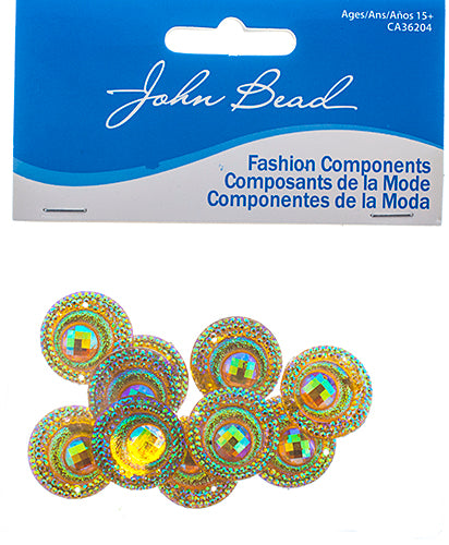 Resin Sew-On Peacock 10pcs 20mm Round 