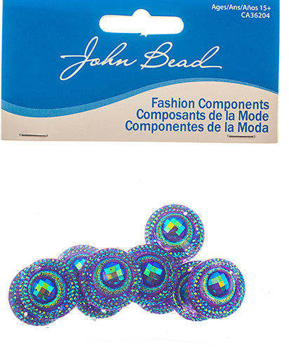 Resin Sew-On Peacock 10pcs 20mm Round 