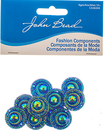 Resin Sew-On Peacock 10pcs 20mm Round 