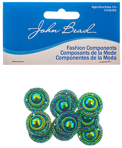 Resin Sew-On Peacock 10pcs 20mm Round 