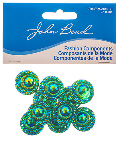 Resin Sew-On Peacock 10pcs 20mm Round 