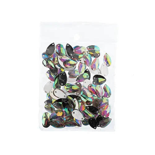 Resin Sew-On Drop Rhinestone 13x22mm Crystal Aurora Borealis 100pcs/Bag