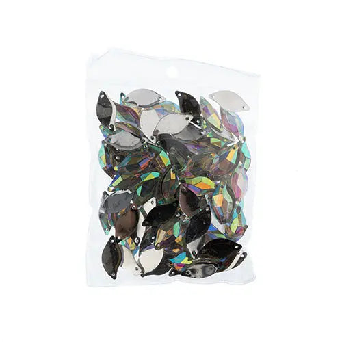 Resin Sew-On Leaf Rhinestone 14x30mm Crystal Aurora Borealis 100pcs/Bag