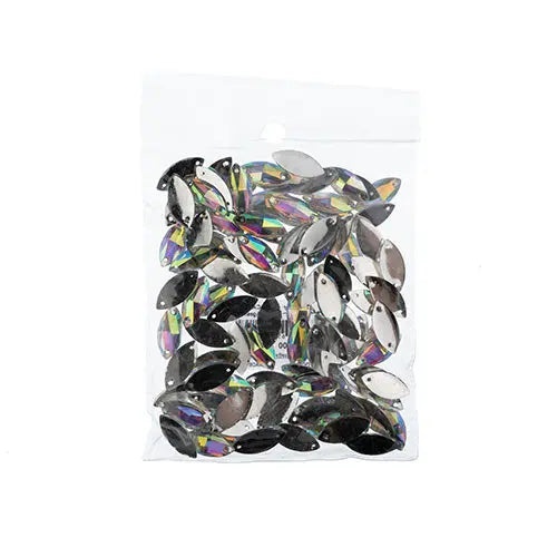 Resin Sew-On Navette Rhinestone 11x24mm Crystal Aurora Borealis 100pcs/Bag